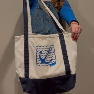 Blue and Cream Boat Tote Bag